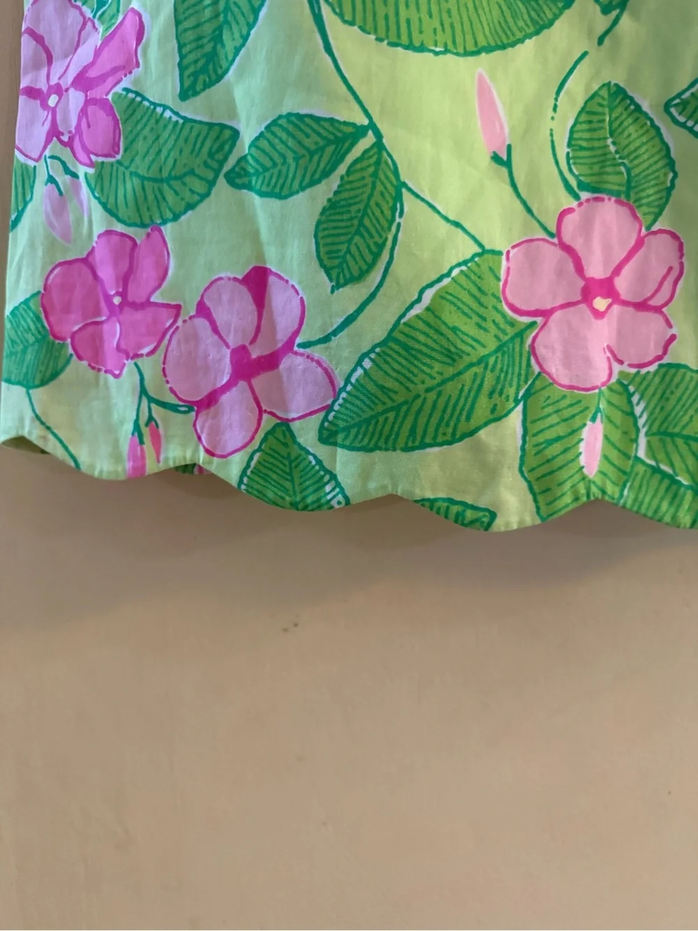 Vintage Lilly Pulitzer Floral Pink & Green A-Line Skirt with scalloped hem, sz 6